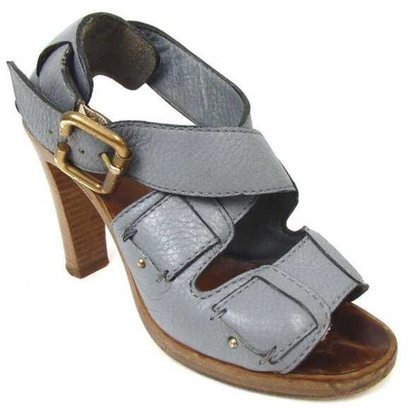 Chloe Heel Sandals Calfskin Wood light blue chunky - Picture 2 of 8